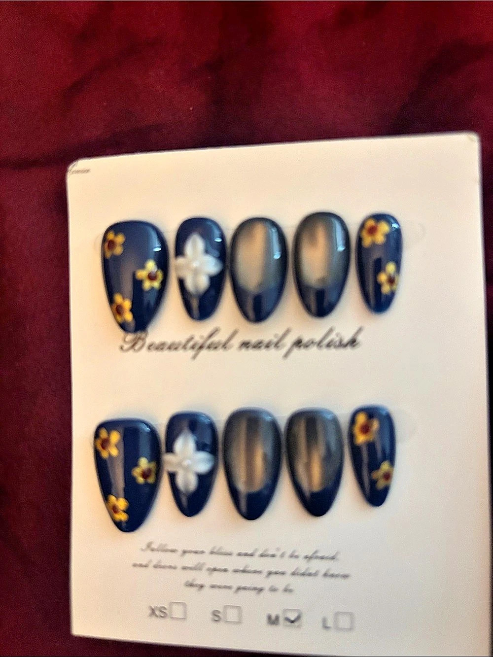 Floral Blue Press-On Nails Medium NWT